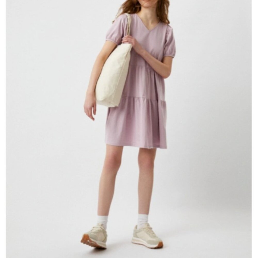 UNIQLO Women's Size L Smooth Cotton Tiered Mini Dress Purple